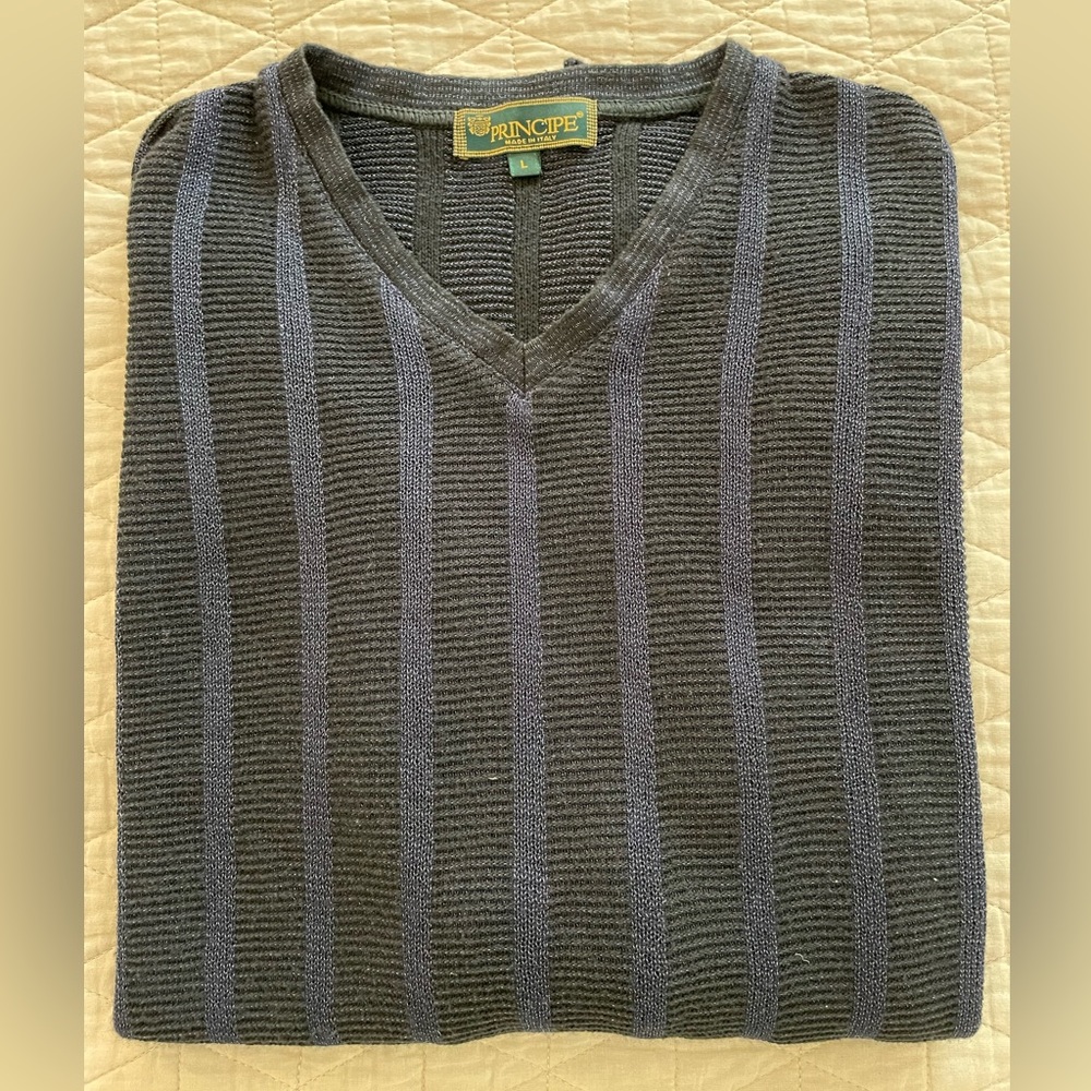PRINCIPE Made in Italy Textured Cotton Blend V- Neck Sweater Size L